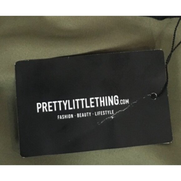 PrettyLittleThing Dress Women Size 24 Olive Green V neck Long Sleeves New w Tags - Picture 8 of 14